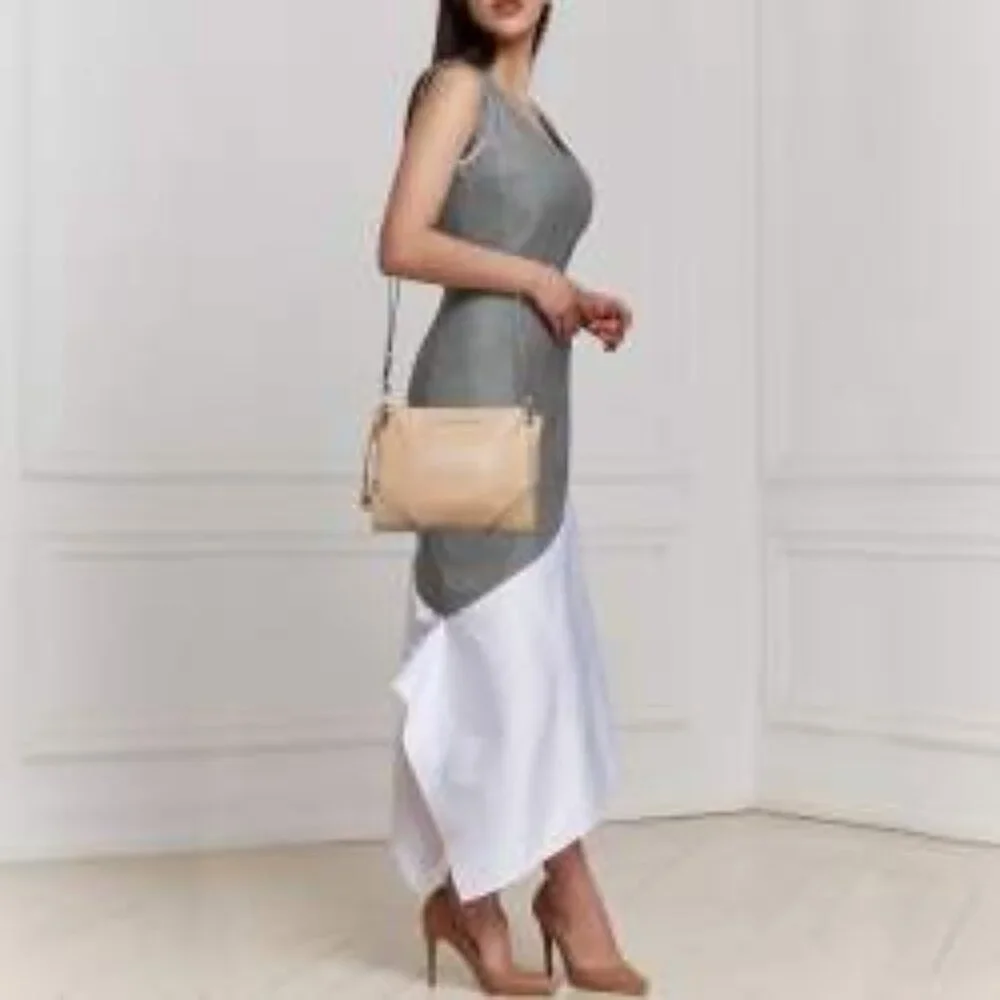 Michael Kors Nicole Triple Compartment Crossbody Bag, Beige Leather Gold Har EUC